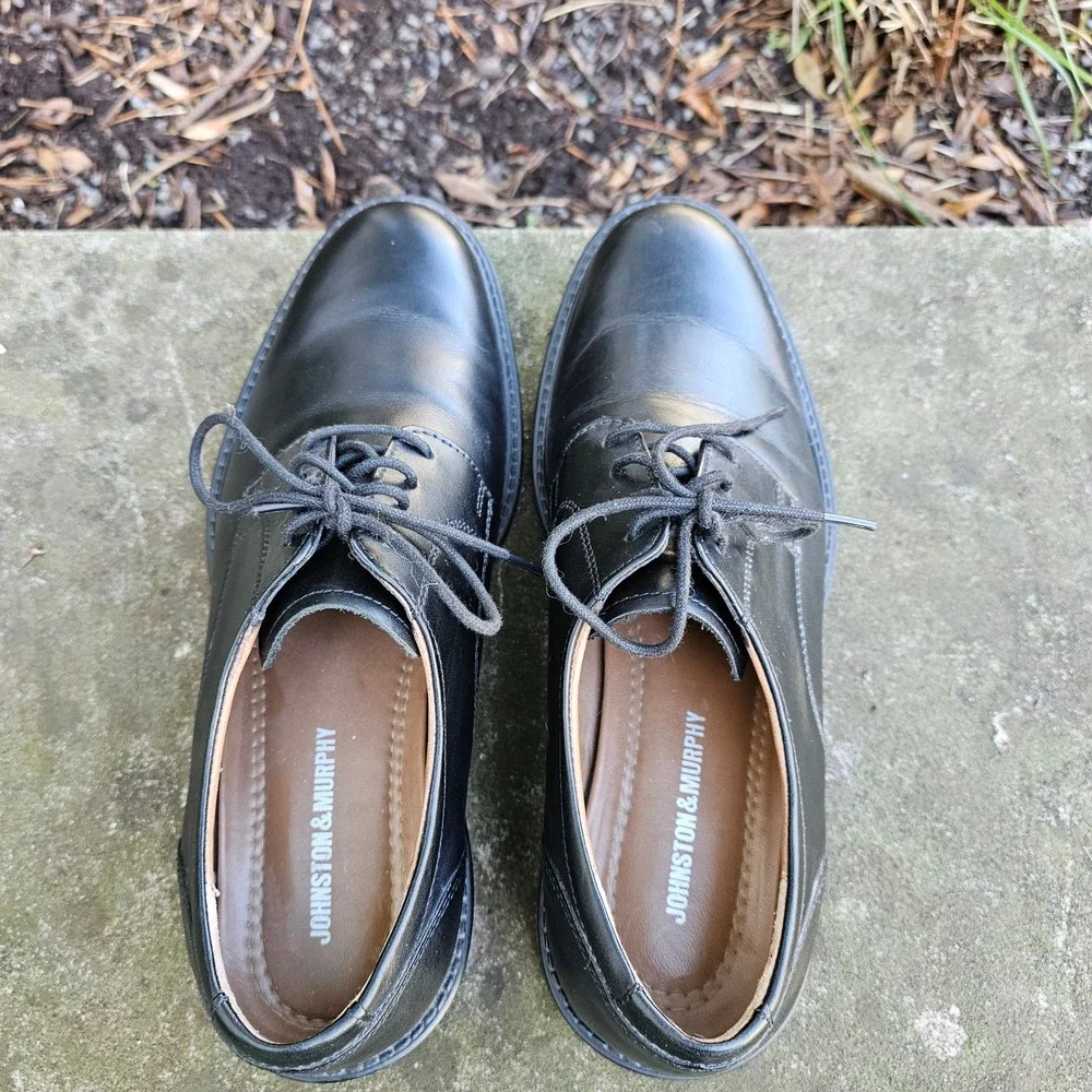 Johnston & Murphy Mason Plain Toe Dress Shoes 9 Black Leather Derby Classic Work
